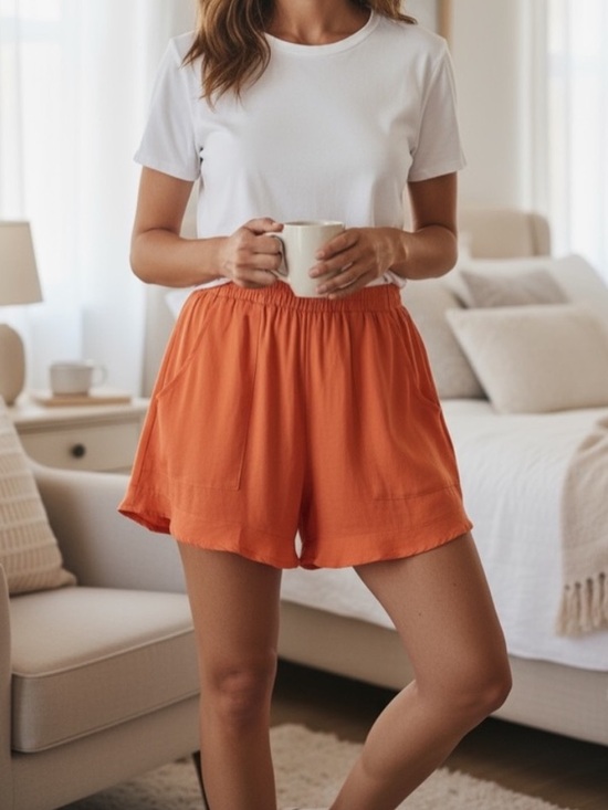 Twice Chic Boutique Pants - NEW•2X•Tangerine Dream Flowy Linen Style Shorts With Pockets